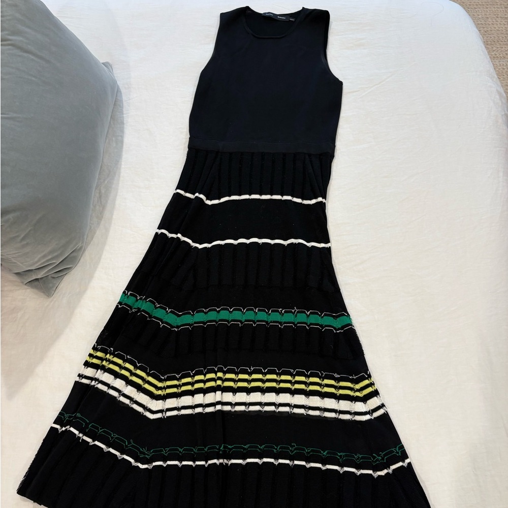Proenza Schouler Black Maxi Dress with White, Green & Yellow Stripes